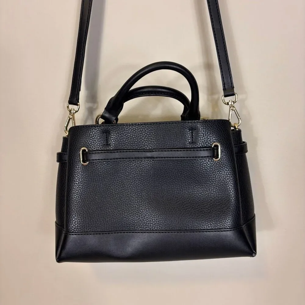 Michael Kors‎ Black Leather Reed Center Logo MK Satchel Purse